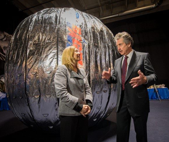 NASA Deputy Administrator Lori Garver and Bigelow Aerospace founder Robert Bigelow stand in front of the BEAM in January, 2013. Image: NASA/Bill Ingalls