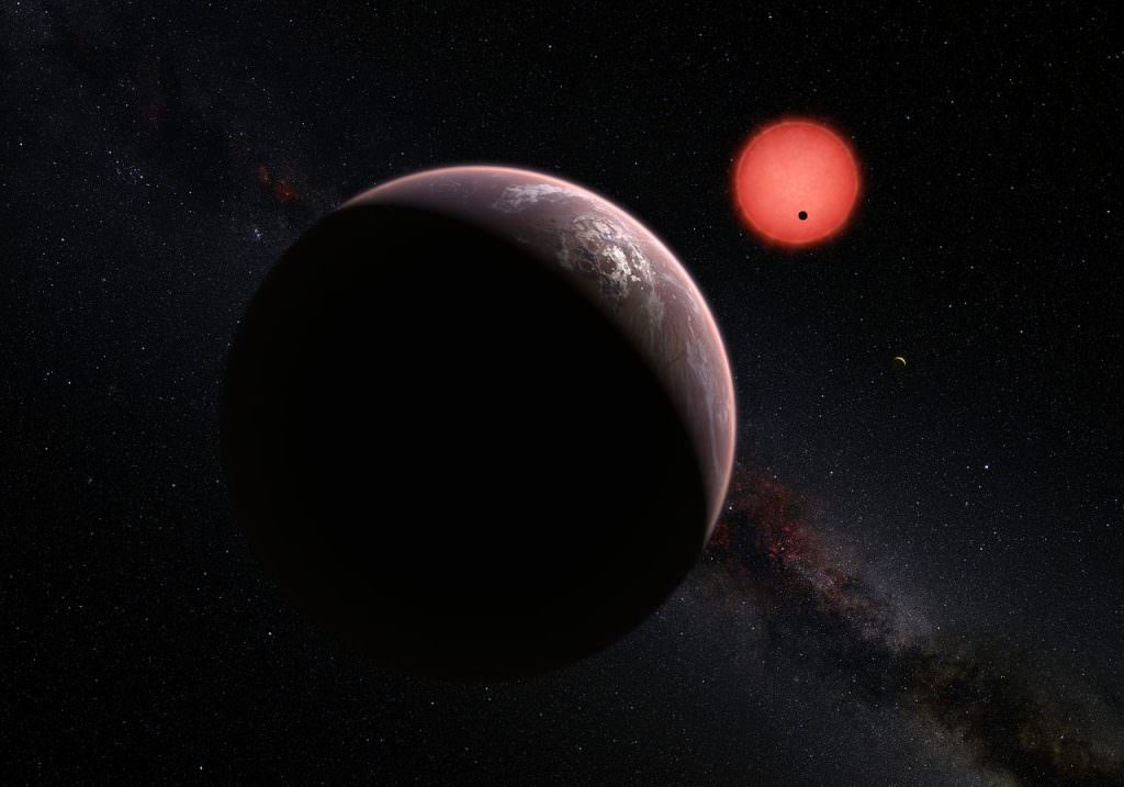 Artist's impression of rocky exoplanets orbiting Gliese 832, a red dwarf star just 16 light-years from Earth. Currently, it's impossibe to measure the surface content of any exoplanets, so searching stars for phosphorus might be a kind of useful shortcut in the search for life. Credit: ESO/M. Kornmesser/N. Risinger (skysurvey.org).