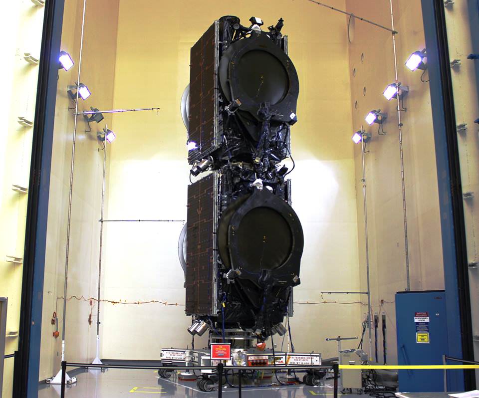 Two Boeing built satellies named Eutelsat SA 117 West B and ABS 2A are due to launch on June 15, 2015 atop a SpaceX Falcon 9 rocket  from Cape Canaveral, FL. Credit: SpaceX   