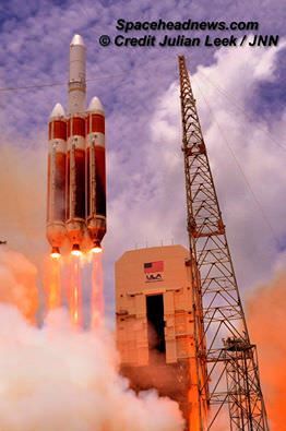Launch of ULA Delta 4 Heavy with NROL-37 surveillance satellite on June 11, 2016 from Cape Canaveral Air Force Station, Fl.   Credit: Julian Leek