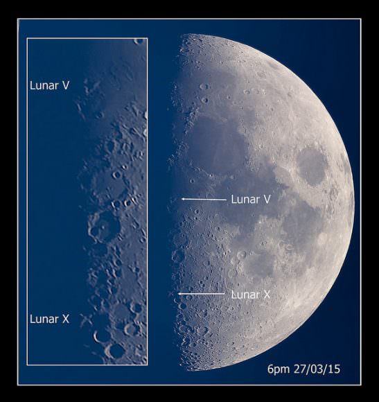 The Lunar X and the Lunar V features. Image credit and copyright: Mary Spicer