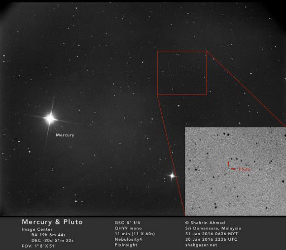 The inner and outermost planet(?) Mercury meets Pluto earlier this year in January. Image credit and copyright: Shahrin Ahmad (@Shahgazer).