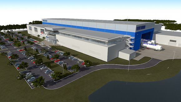 Another artist concept of Blue Origin's orbital vehicle manufacturing complex in Florida. Credit: Blue Origin. 