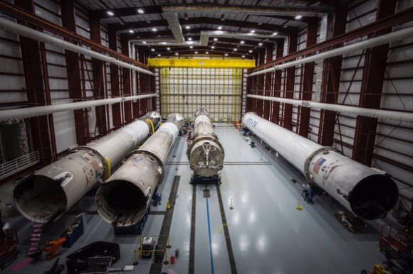 SpaceX's four rockets in the hangar. Image: SpaceX