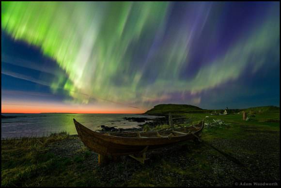 This photo, "Viking Lights" by Adam Woodworth from USA, won in the composite section of the ‘Beauty of the Night Sky’  category, where frames of various exposure or focus settings are blended. This image was captured in Newfoundland, Canada in June, 2015. Credit and copyright: Adam Woodworth. 