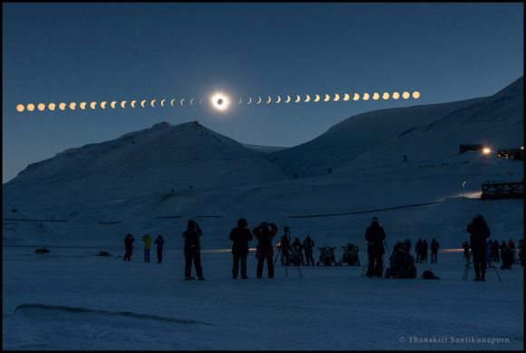 In the photo sequence submissions, the winner in the Beauty category is "Total Solar Eclipse from Svalbard" by Thanakrit Santikunaporn from Thailand. He captured the eclipse phases every 3 minutes over frozen landscape of Svalbard, Norway on March 20, 2015. Credit and copyright: Thanakrit Santikunaporn.