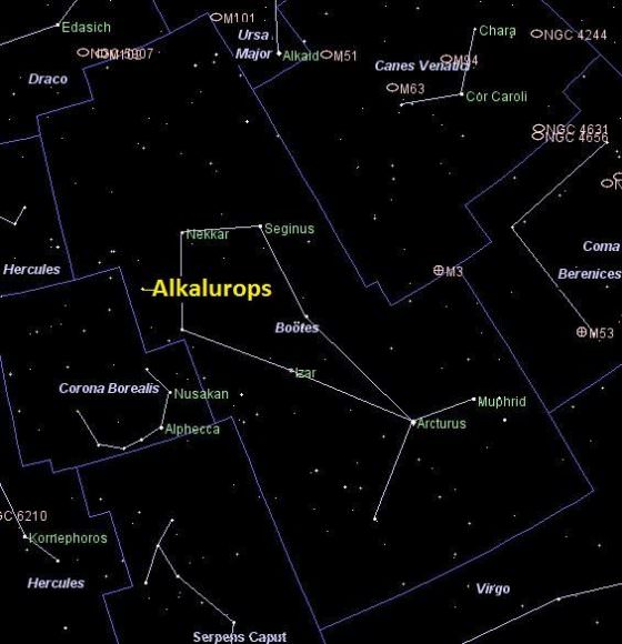 The location of Mu Bootis (Alkalurops) in the Bootes constllation. Credit: universeguide.com
