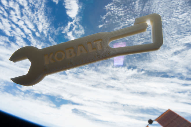 This simple wrench was the first tool printed with the Additive Manufacturing Facility on board the ISS. Image: NASA/MadeInSpace/Lowe's