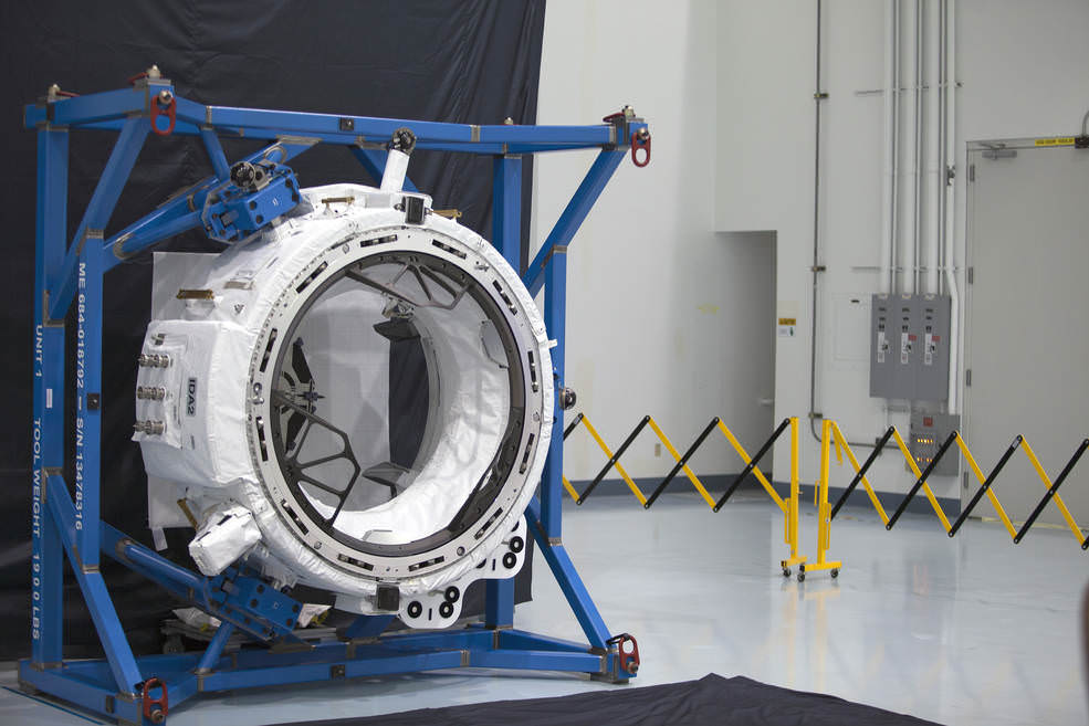 The International Docking Adapter-2 was tested in the Space Station Processing Facility prior to being loaded for launch into space on the SpaceX CRS-9 mission set for July 18, 2016 from Cape Canaveral, Fl.  Credits: NASA