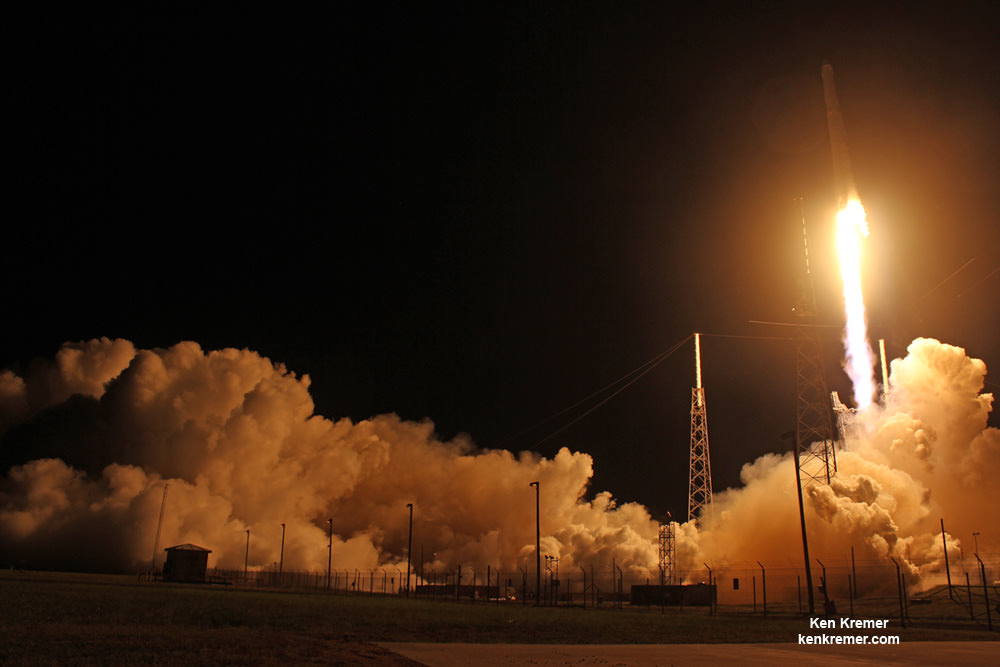 Blastoff of SpaceX Falcon 9 on Dragon CRS-9 resupply mission to the  International Space Station (ISS) at 12:45 a.m. EDT on July 18, 2016.   Credit: Ken Kremer/kenkremer.com