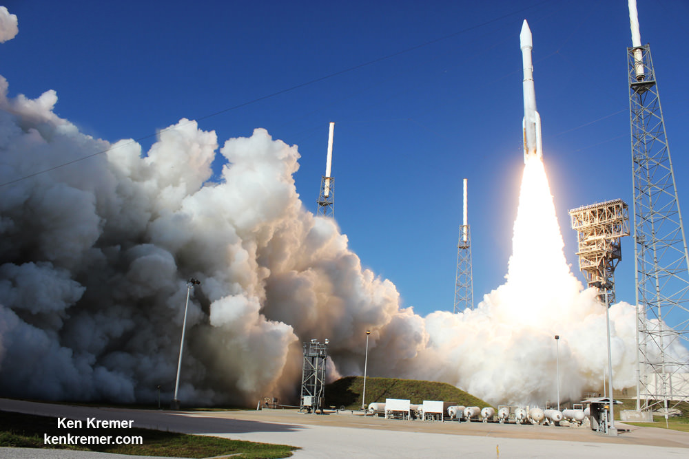 A United Launch Alliance (ULA) Atlas V rocket carrying the NROL-61 surveillance satellite for the National Reconnaissance Office (NRO) lifts off from Space Launch Complex-41 on July 28, 2016 at 8:37 a.m. EDT. Credit: Ken Kremer/kenkremer.com 