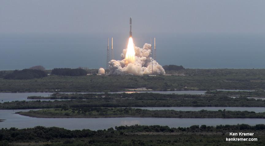 United Launch Alliance Atlas V liftoff with NASA’s Juno to Jupiter orbiter on Aug. 5, 2011 from Cape Canaveral Air Force Station, Florida. Credit: Ken Kremer/kenkremer.com