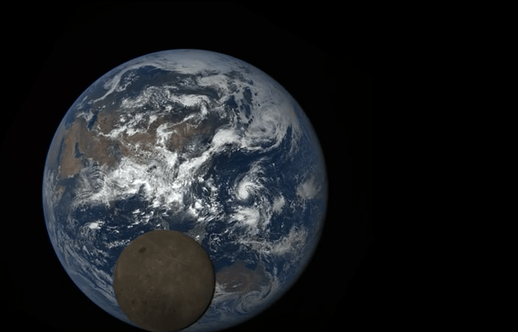 NASA's Deep Space Climate Observatory captured a series of images of the Moon passing in front of the Earth on July 5th. Image: NASA/NOAA