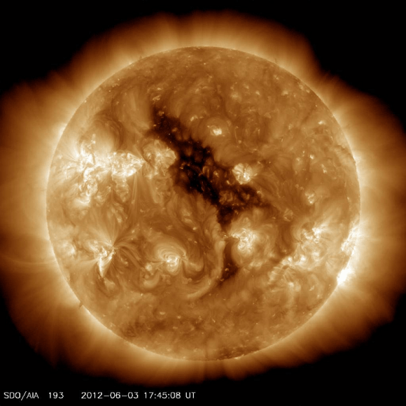 The "Big Bird" coronal hole appeared on the Sun in June 2012. It caused a powerful storm that was considered a near miss for Earth. Image: NASA/AIA