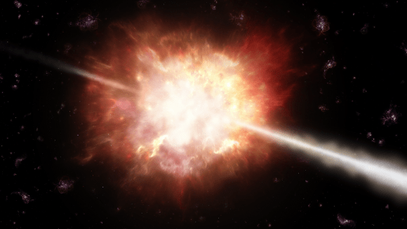 Artist’s impression of a gamma-ray burst. Credit: ESO/A. Roquette