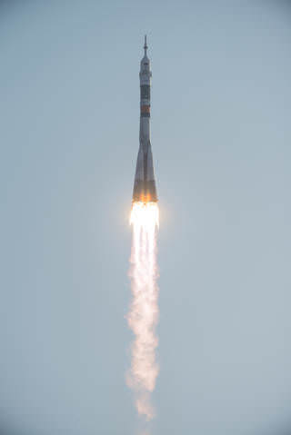 The Soyuz MS-01 spacecraft launches from the Baikonur Cosmodrome with Expedition 48-49 crewmembers Kate Rubins of NASA, Anatoly Ivanishin of Roscosmos and Takuya Onishi of the Japan Aerospace Exploration Agency (JAXA) onboard, Thursday, July 7, 2016 , Kazakh time (July 6 Eastern time), Baikonur, Kazakhstan. Rubins, Ivanishin, and Onishi will spend approximately four months on the orbital complex, returning to Earth in October. Photo Credit: (NASA/Bill Ingalls)