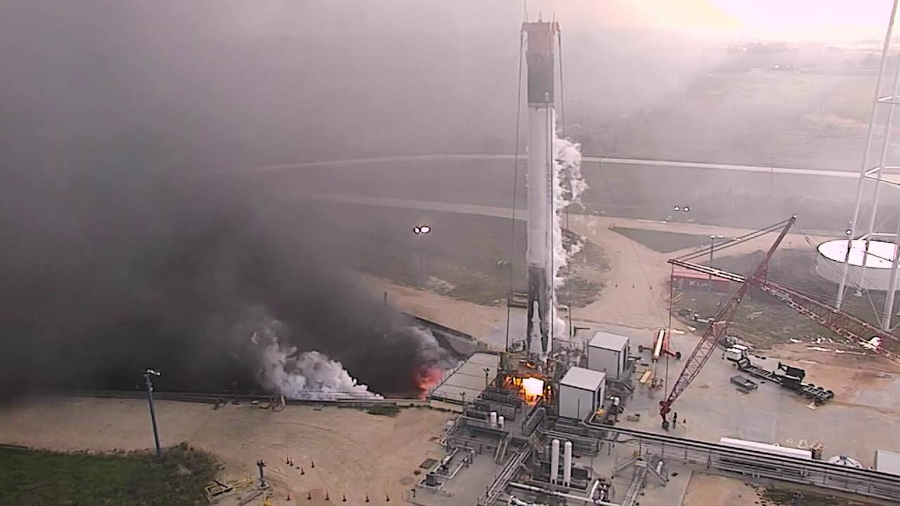 SpaceX completed the first full duration test firing of a landed first booster on July 28, 2016 on a test stand at their rocket development facility in McGregor, Texas.  