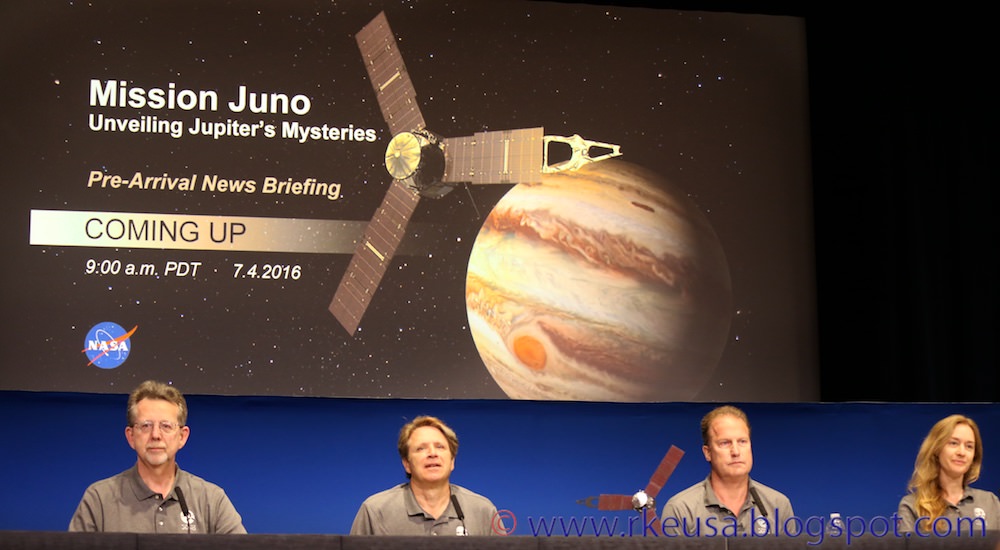 Juno mission briefing July 4, 2016 at JPL by Jim Green, Scott Bolton, Rick Nybakken and Heidi Becker.  Credit: Roland Keller