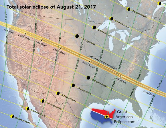 The path of the 2017 total solar eclipse across the U.S. image credit and copyright: Michael Zeiler/The GreatAmercianEclipse