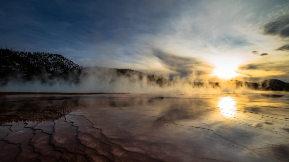 A still from the timelapse video 'Hades Exhales,'  a timelapse journey through several of Yellowstone National Park's geyser basins.  Credit: Harun Mehmedinovic/Skyglow Productions.