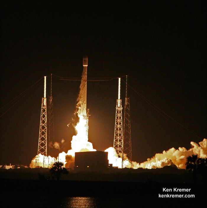 Launch of SpaceX Falcon 9 carrying JCSAT-16 Japanese communications satellite to orbit on Aug. 14, 2016 at 1:26 a.m. EDT from Space Launch Complex 40 at Cape Canaveral Air Force Station, Fl. Credit: Ken Kremer/kenkremer.com