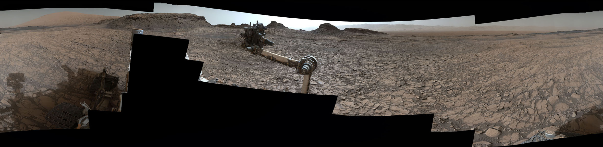 This 360-degree panorama was acquired by the Mast Camera (Mastcam) on NASA's Curiosity Mars rover as the rover neared features called "Murray Buttes" on lower Mount Sharp.  Credit: NASA/JPL-Caltech/MSSS