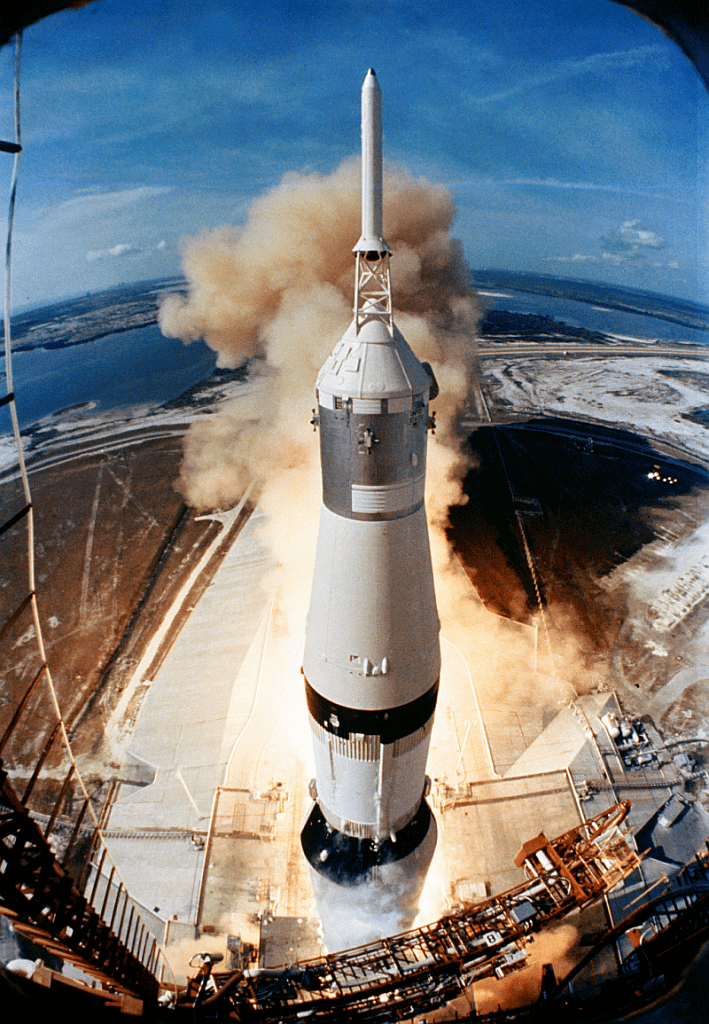 The massive Saturn V rocket launches the Apollo 11 mission to the Moon on July 16, 1969. Image: NASA