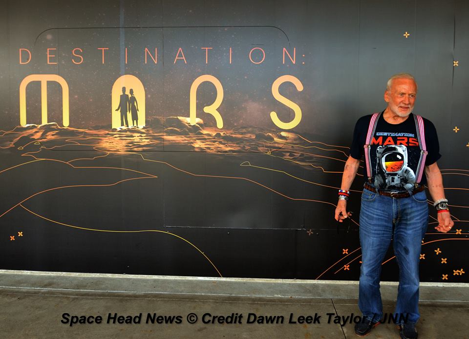 Apollo 11 moonwalker Buzz Aldrin during media preview of newly opened ‘Destination Mars’ holographic experience at the Kennedy Space Center visitor complex in Florida on Sept. 18, 2016.  Credit Julian Leek