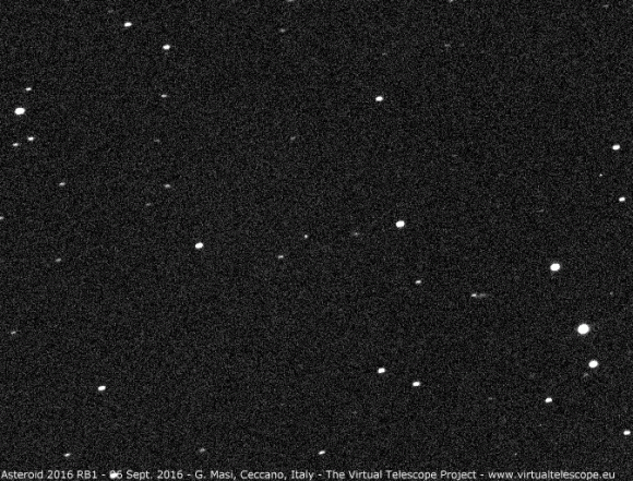An animation of asteroid 2016 RB1 from images obtained by the Virtual Telescope Project on September 6, 2016. Credit: Gianluca Masi/Virtual Telescope Project. 
