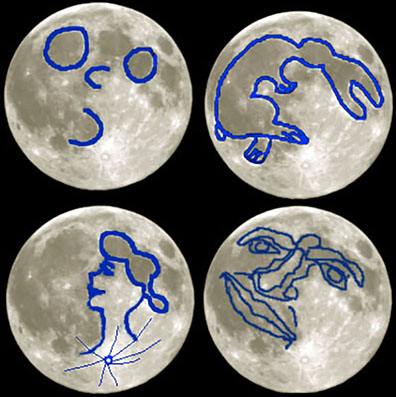 Use your imagination and you can see any of several figures in the Full Moon composed of contrasting maria and highlands. 