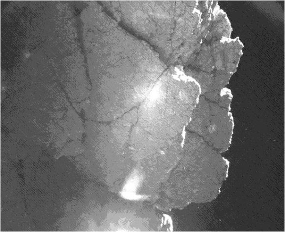 The Philae lander captured a picture of a nearby cliff, nicknamed “Perihelion Cliff”, on the nucleus of Comet 67P/Churyumov-Gerasimenko. Credit: ESA/Rosetta/Philae/CIVA.