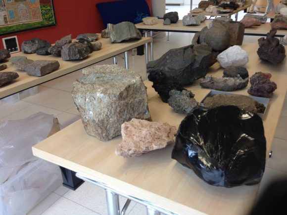 Rock samples on display at ESA's Pangaea training for astronauts in identifying planetary geological features for future missions to the Moon, Mars and asteroids. Credit: ESA/L. Bessone