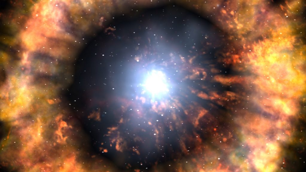 Artistic impression of a star going supernova, casting its chemically-enriched contents into the universe. In the case of Bob's (SMSS J160540.18-144323.1) ancestor, most of those chemically-enriched contents were not ejected, but fell back into the supernova's remnants. Credit: NASA/Swift/Skyworks Digital/Dana Berry