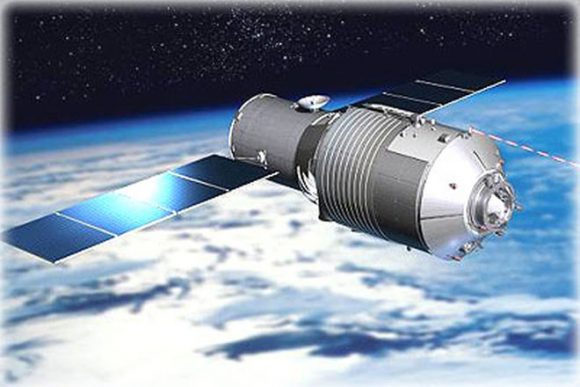 Artist's illustration of China's 8-ton Tiangong-1 space space station. Credit: CMSE. 