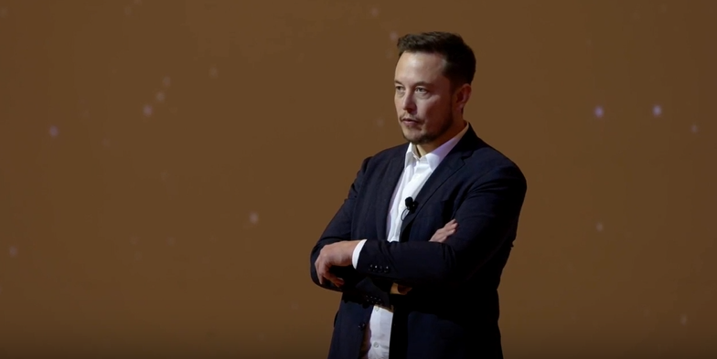Elon Musk on stage at his September 27th presentation at the IAC. Image: SpaceX