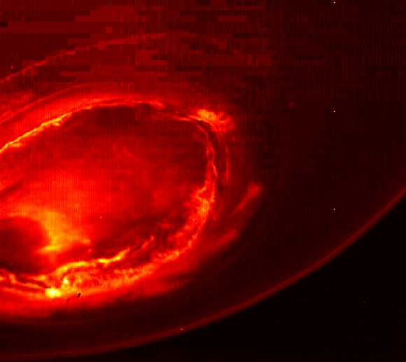 The Juno Infrared Auroral Mapper (JIRAM) captured this infrared image of Jupiter's south pole. This part of Jupiter cannot be seen from Earth. Image: NASA/JPL-Caltech/SwRI/MSSS
