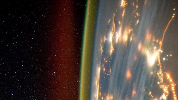 An image of nightglow in Earth's atmosphere, taken from the International Space Station. Credit: NASA. 