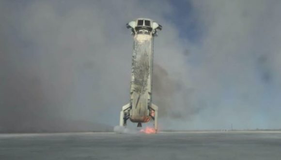 Screen capture of New Shepard booster touching down. Credit: Blue Origin.