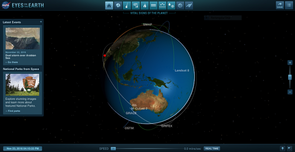 A screenshot from the "NASA's Eyes" app. The app allows anyone to check Earth's vital signs. Image: NASA/JPL