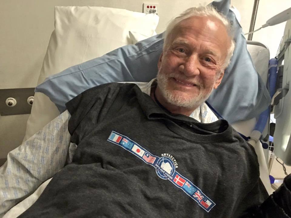 Apollo 11 moonwalker Buzz Aldrin is seen recovering well in New Zealand hospital on Dec. 2 after medical emergency evacuation from expedition to the South Pole on Dec. 1, 2016. Credit: Team Buzz