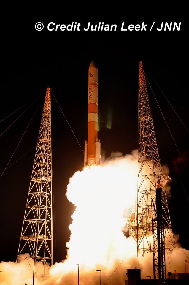 Liftoff of ULA Delta IV rocket carrying WGS-8 satcom to orbit for USAF at 6:53 p.m EDT on Dec. 16, 2016 from Cape Canaveral Air Force Station, Fl.  Credit:  Julian Leek