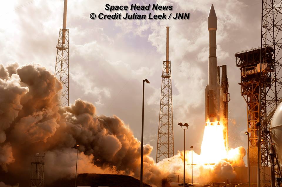 ULA Atlas V rocket and EchoStar XIX satellite lift  off from Space Launch Complex-41 at 2:13 p.m. ET on on Dec. 18, 2016.  Credit: Julian Leek