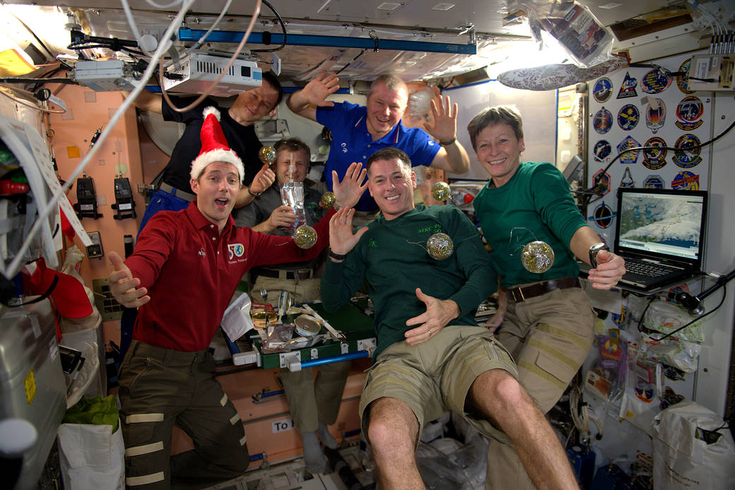 All six members of the Expedition 50 crew aboard the International Space Station celebrated the holidays together with a festive meal on Christmas Day, Dec. 25, 2016  Image Credit: NASA