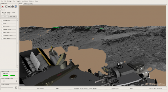  When Curiosity's Navigation Cameras (Navcams) take black-and-white images and send them back to Earth each day, rover planners combine them with other rover data to create 3D terrain models. By adding a computerized 3D rover model to the terrain model, rover planners can understand better the rover's position, as well as distances to, and scale of, features in the landscape. Credit: NASA/JPL-Caltech. 