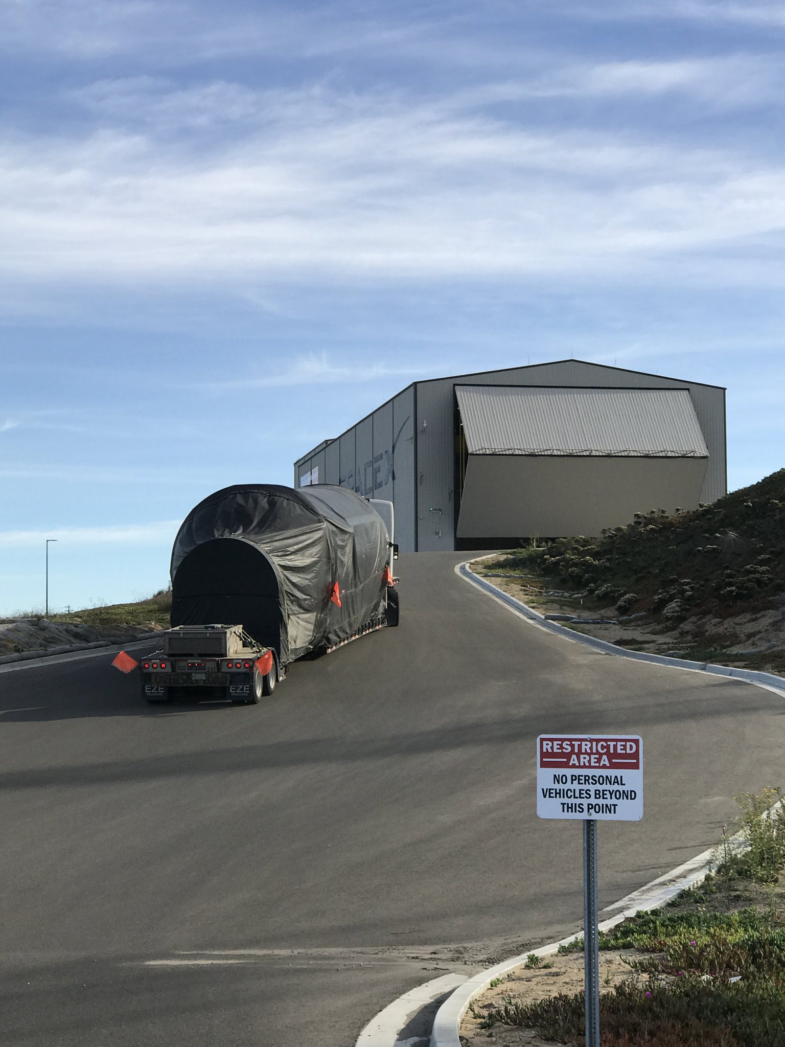 SpaceX Falcon 9 second stage 1 arriving at Vandenberg AFB in California in early November 2016 for Iridium NEXT launch. Credit: SpaceX/Iridium