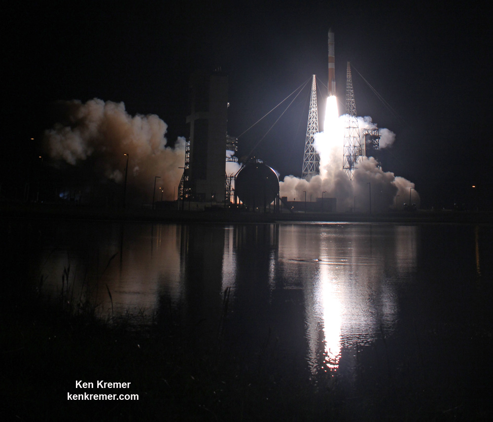 A United Launch Alliance (ULA) Delta IV rocket carrying the WGS-8 mission lifts off from Space Launch Complex-37 at 6:53 p.m EDT on Dec. 16, 2016 from Cape Canaveral Air Force Station, Fla.  Credit: Ken Kremer/kenkremer.com  