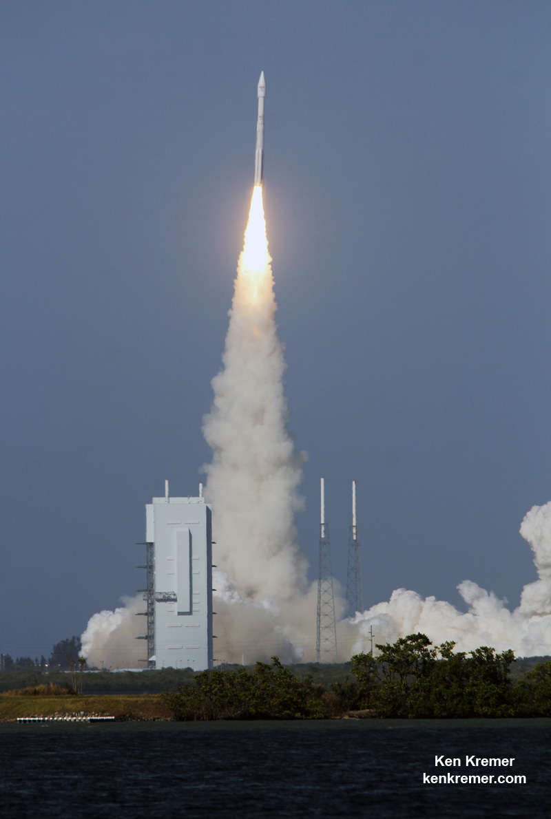Liftoff of ULA Atlas V rocket delivering EchoStar 19 satellite to orbit from Space Launch Complex-41 on Cape Canaveral Air Force Station, Fl., at 2:13 p.m. EST on Dec. 18, 2016. Credit: Ken Kremer/kenkremer.com