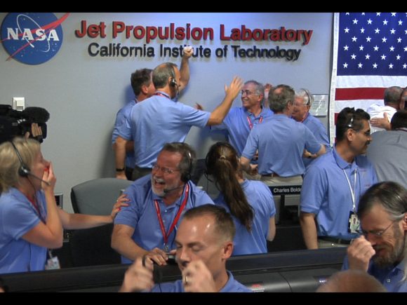 The team from the Mars Science Laboratory celebrate the successful landing of the Curiosity rover on Mars in August of 2012. Credit: NASA/JPL.