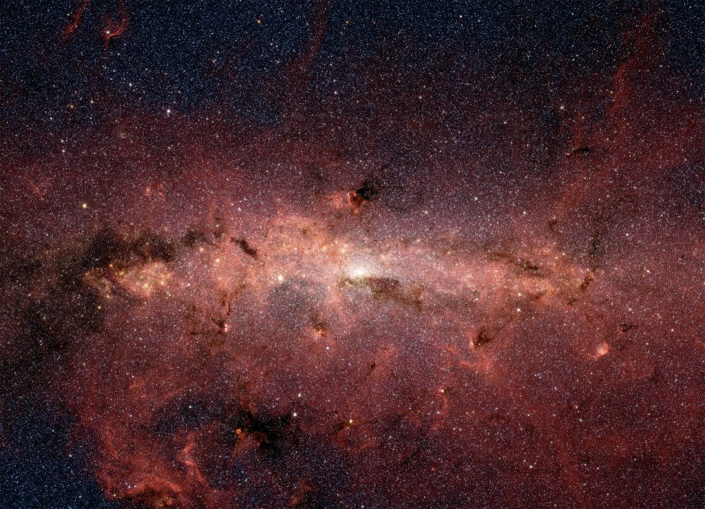 NASA's Spitzer Space Telescope captured this stunning infrared image of the center of the Milky Way Galaxy, where the black hole Sagitarrius A* resides. Credit: NASA/JPL-Caltech 