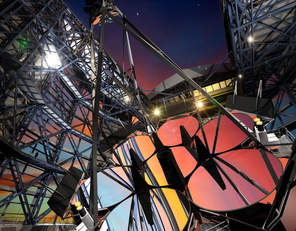 This illustration shows what the Giant Magellan Telescope will look like when it comes online. Each of its mirror segments is a 20 ton piece of glass. Image: Giant Magellan